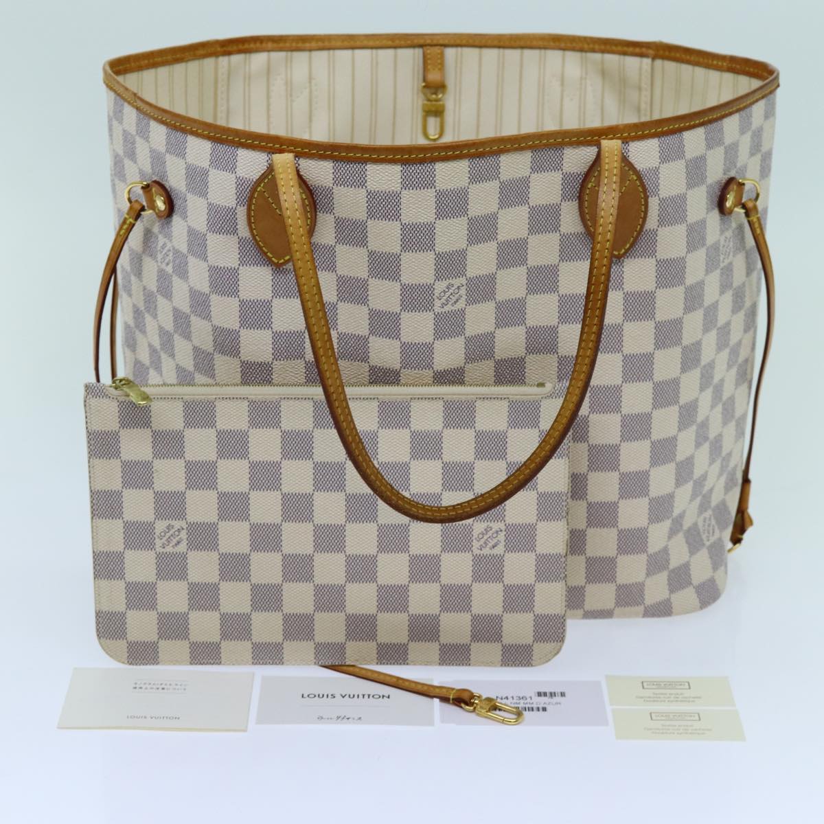 LOUIS VUITTON Damier Azur Neverfull MM Tote Bag N41605 LV 70414
