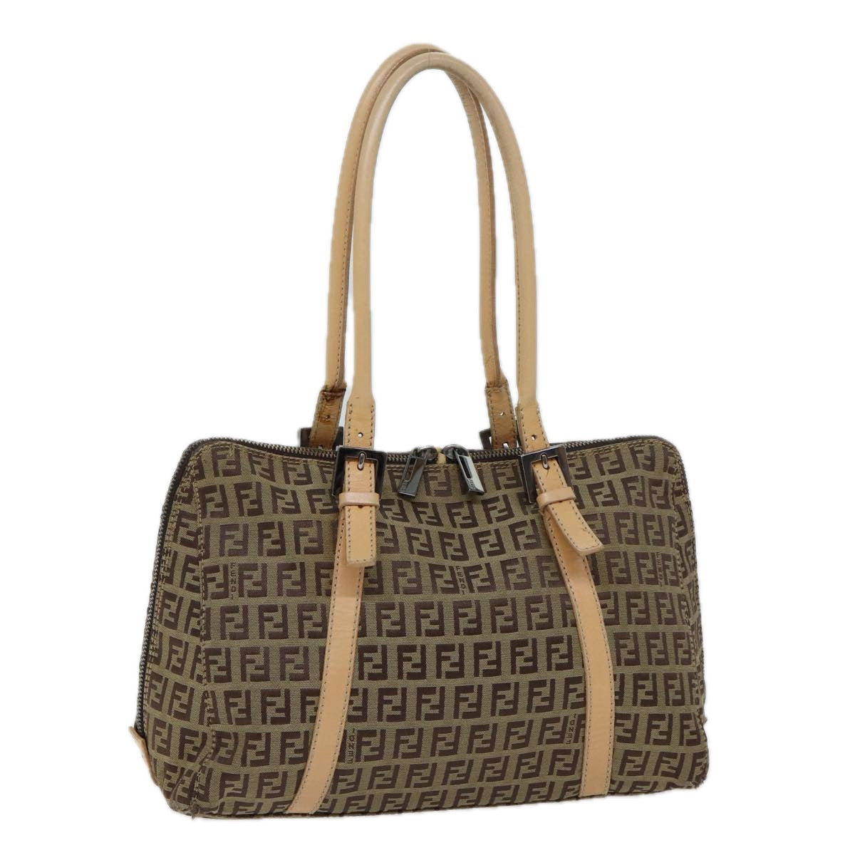 Luxury FendiZucchino Canvas Hand Bag Canvas Beige Brown70596