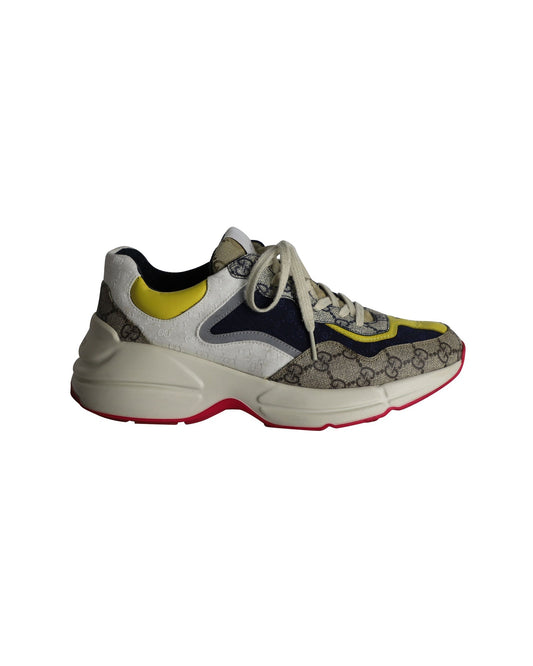 Luxury Gucci Trending 2025 Rhyton Sneakers in Multicolor Leather and Canvas