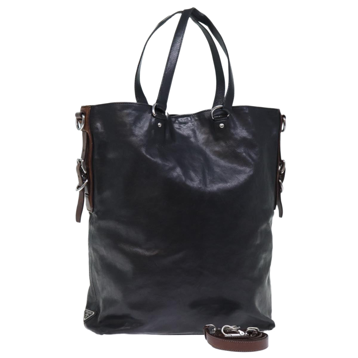 Luxury PradaHand Bag Leather 2way Black Brown 70864