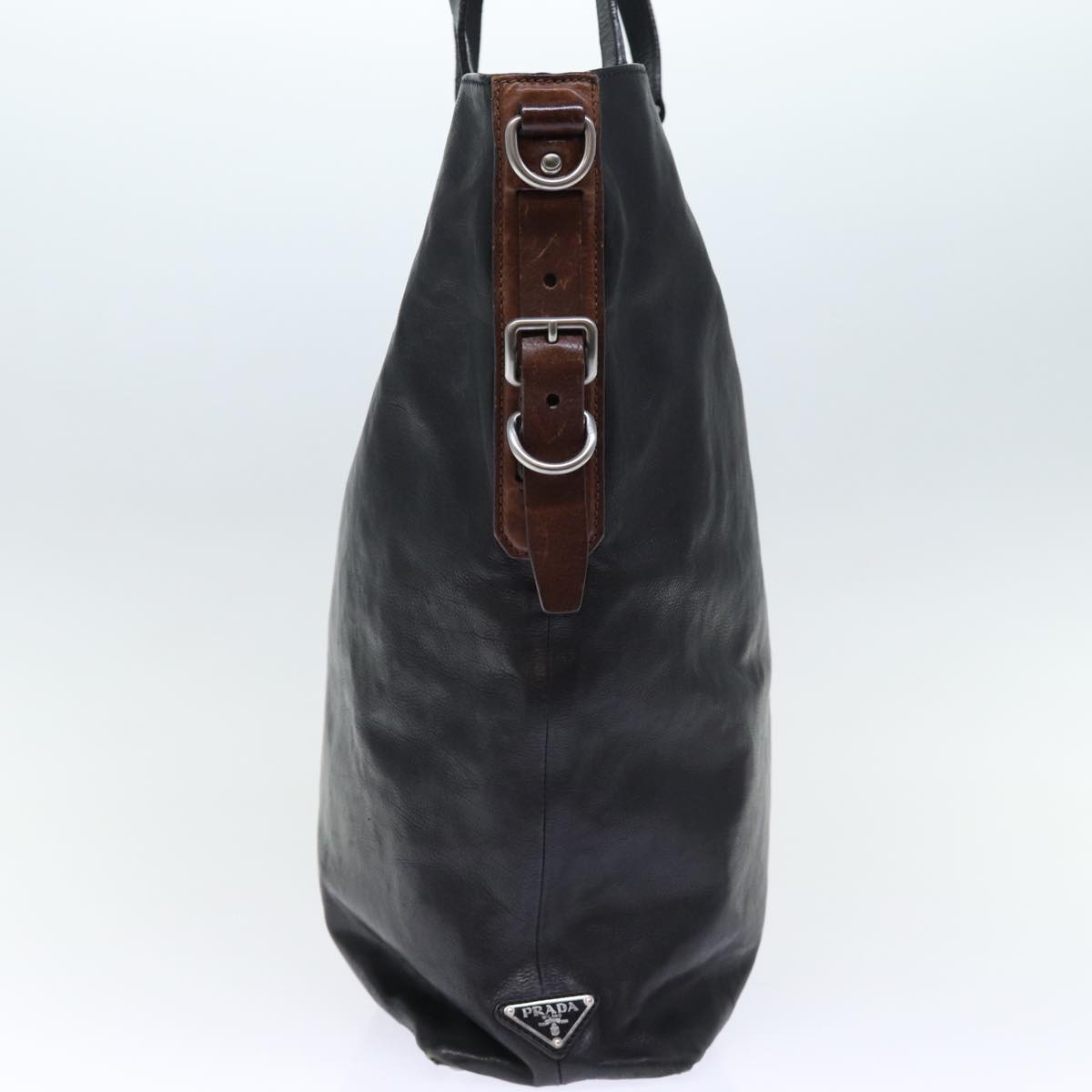 Luxury PradaHand Bag Leather 2way Black Brown 70864
