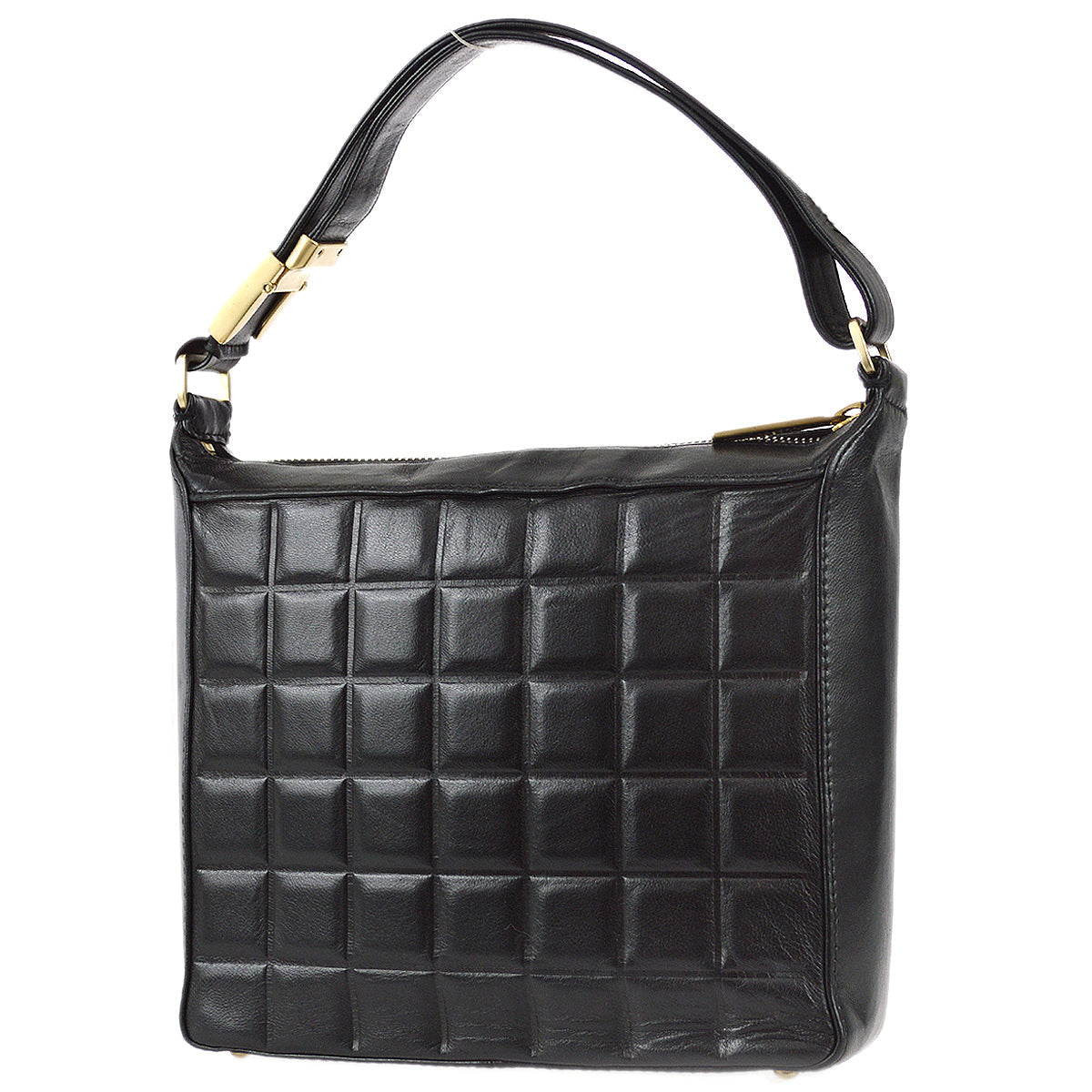 Luxury Chanel 2003-2004 Choco Bar Shoulder Bag Black Lambskin