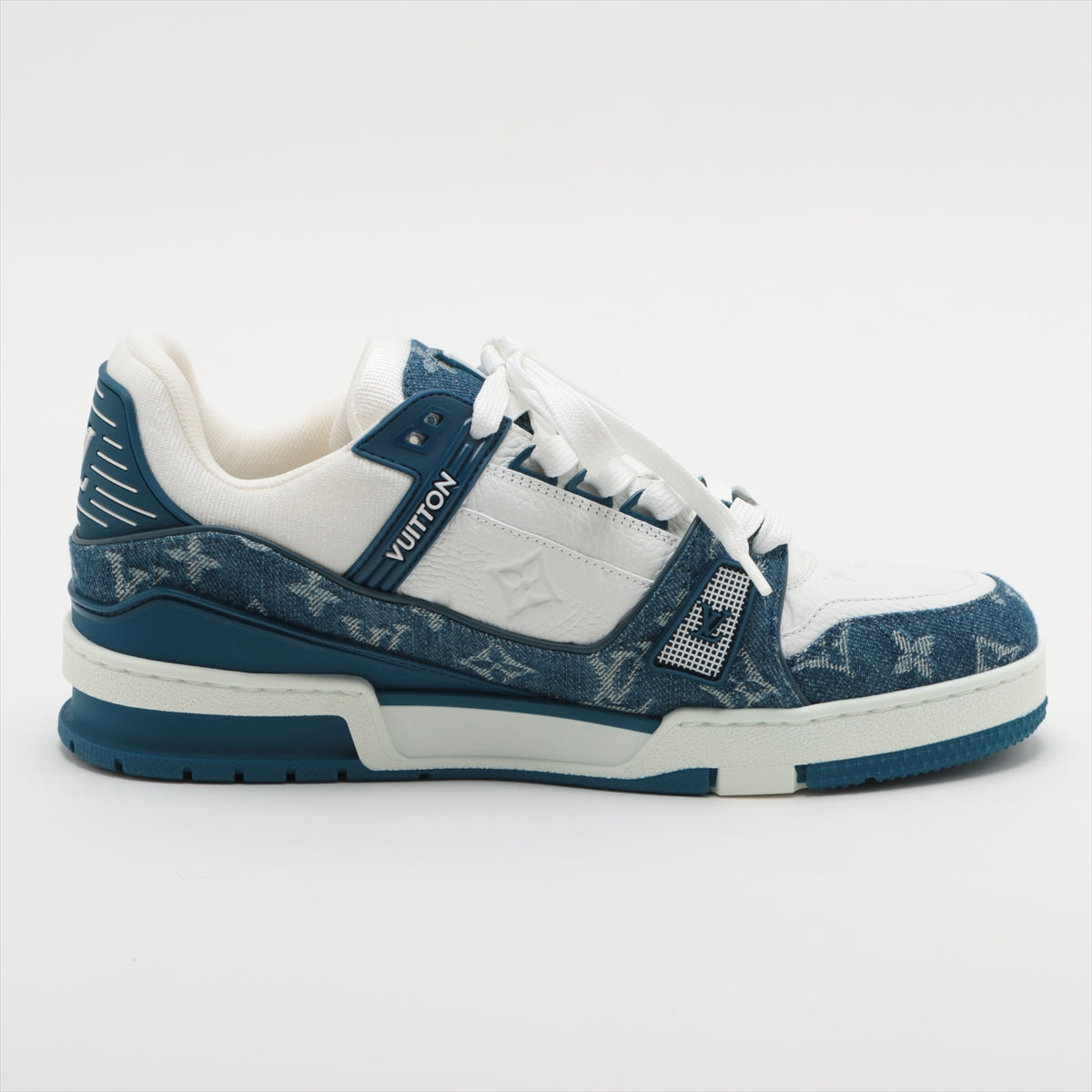 Louis Vuitton LV Trainer Line 23 Years Denim x Leather Sneaker 7 1/2 Men Blue x White BM0213 Monogram Denim X