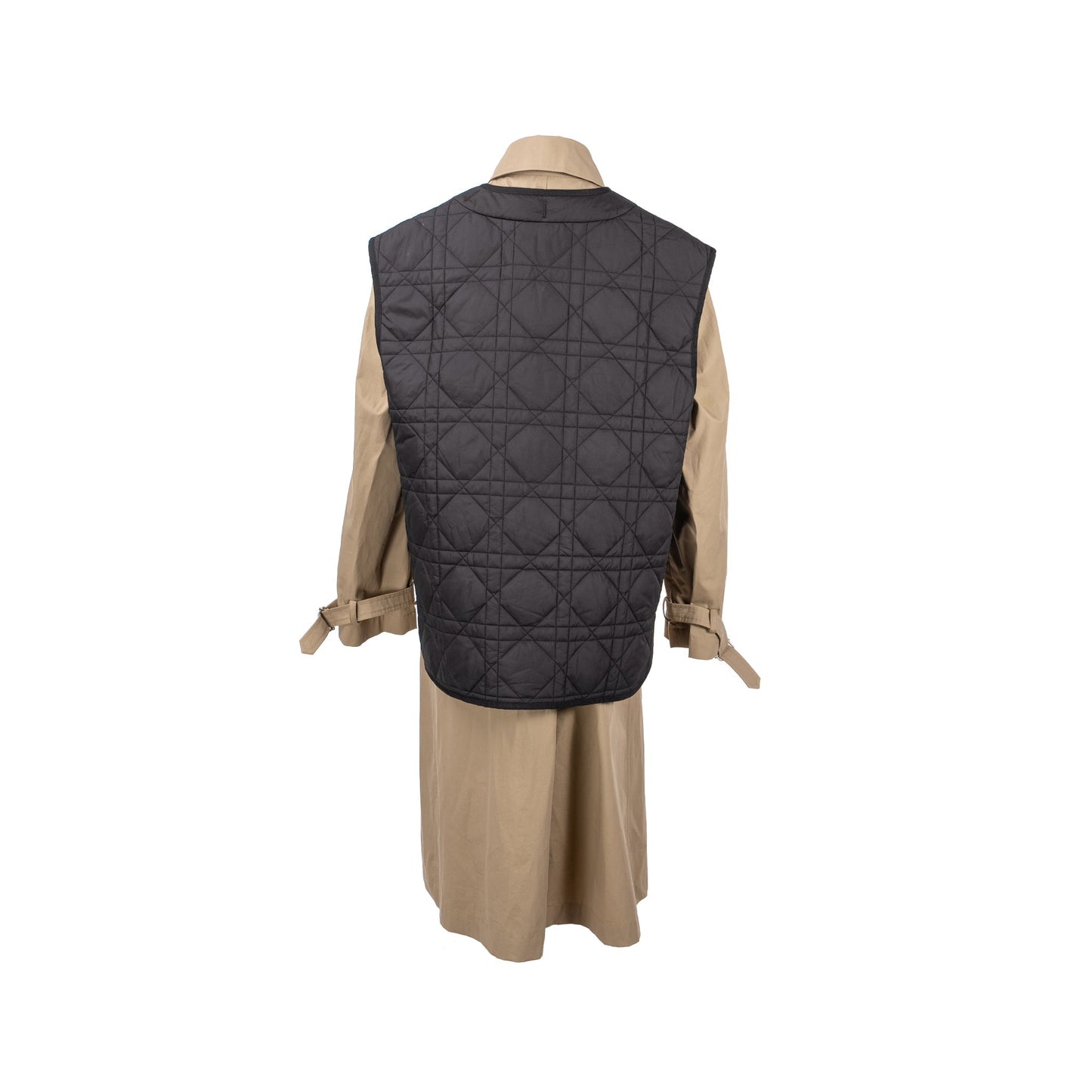Luxury Dior Size 36 Trench Coat With Macrocannage Quilted Vest Cotton/Polyester Beige/Black