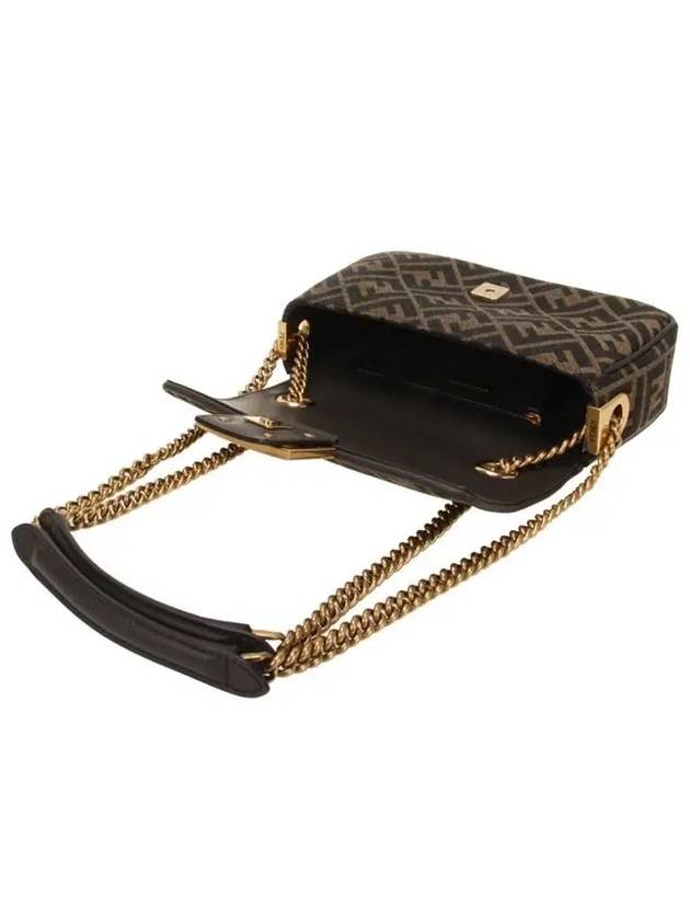 Luxury Fendi Baguette Chain FF Jacquard Medium Cross Bag Brown