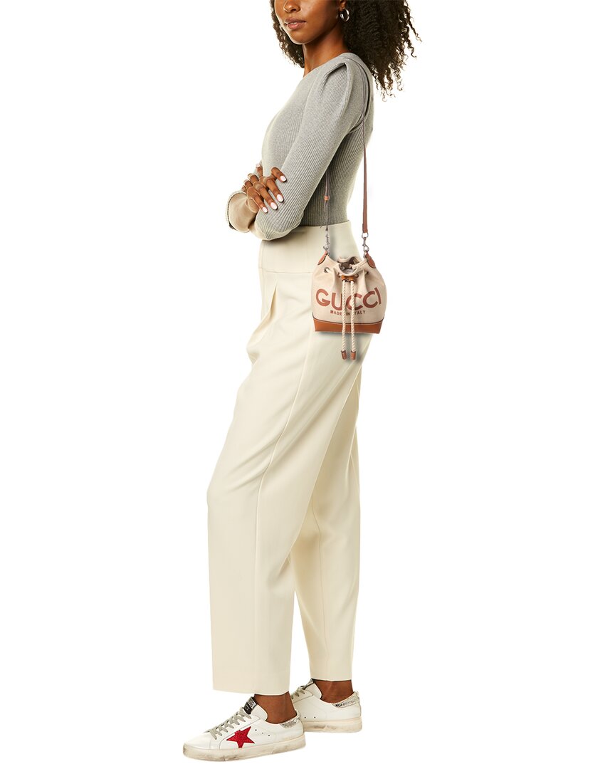 Luxury Gucci Trending 2025 Logo Print Canvas & Leather Bucket Bag