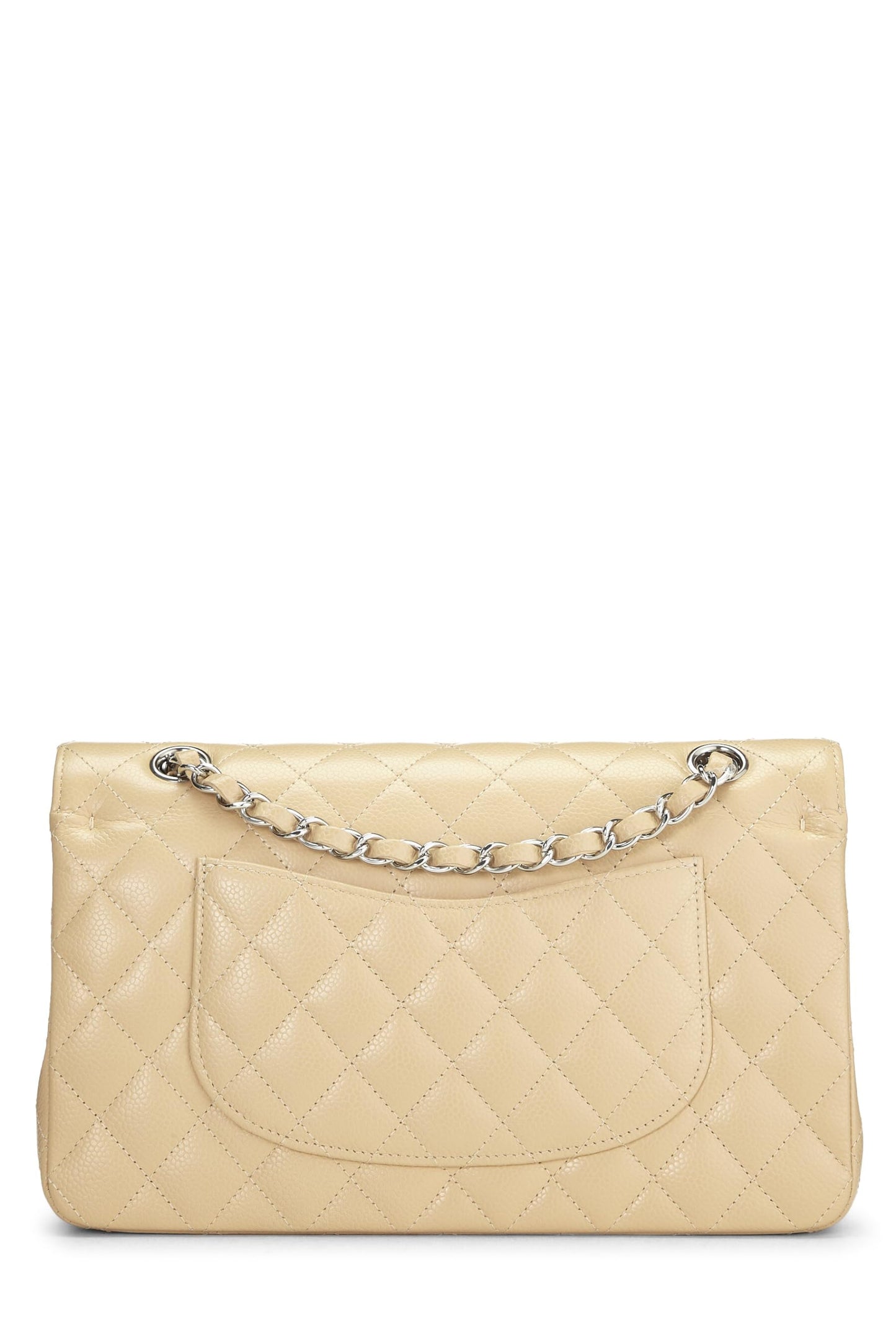 Chanel,  Beige Quilted Caviar Classic Double Flap Medium, Beige