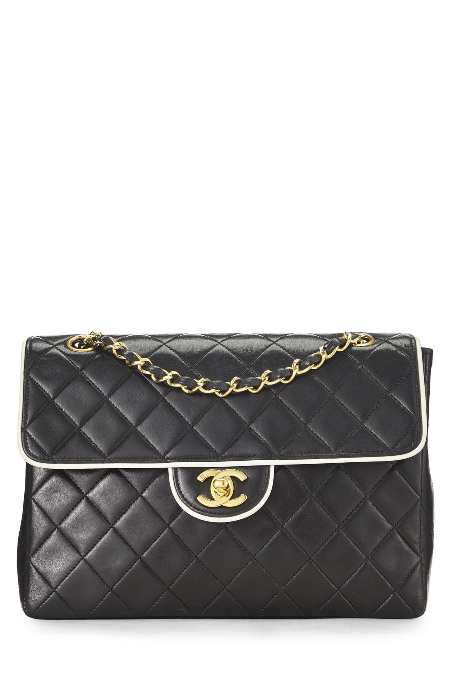 Chanel,  Black Quilted Lambskin Half Flap Small, Black