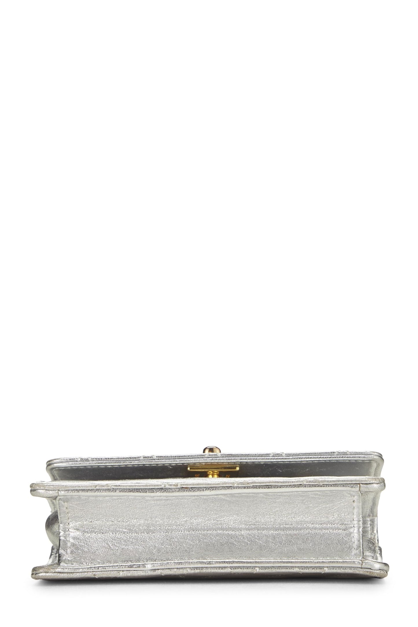 Chanel,  Metallic Silver Lambskin Half Flap Micro, Silver