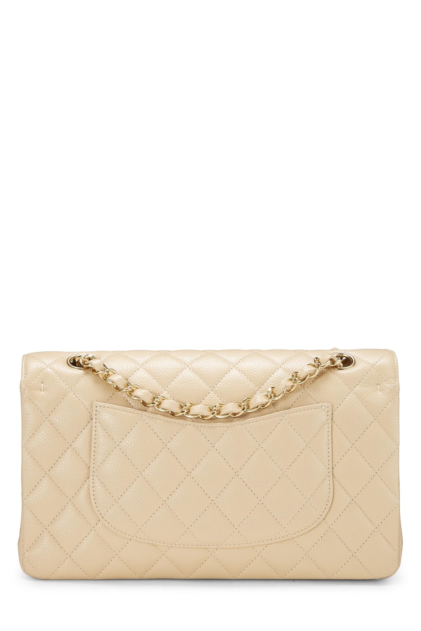 Chanel,  Beige Quilted Caviar Classic Double Flap Medium, Beige