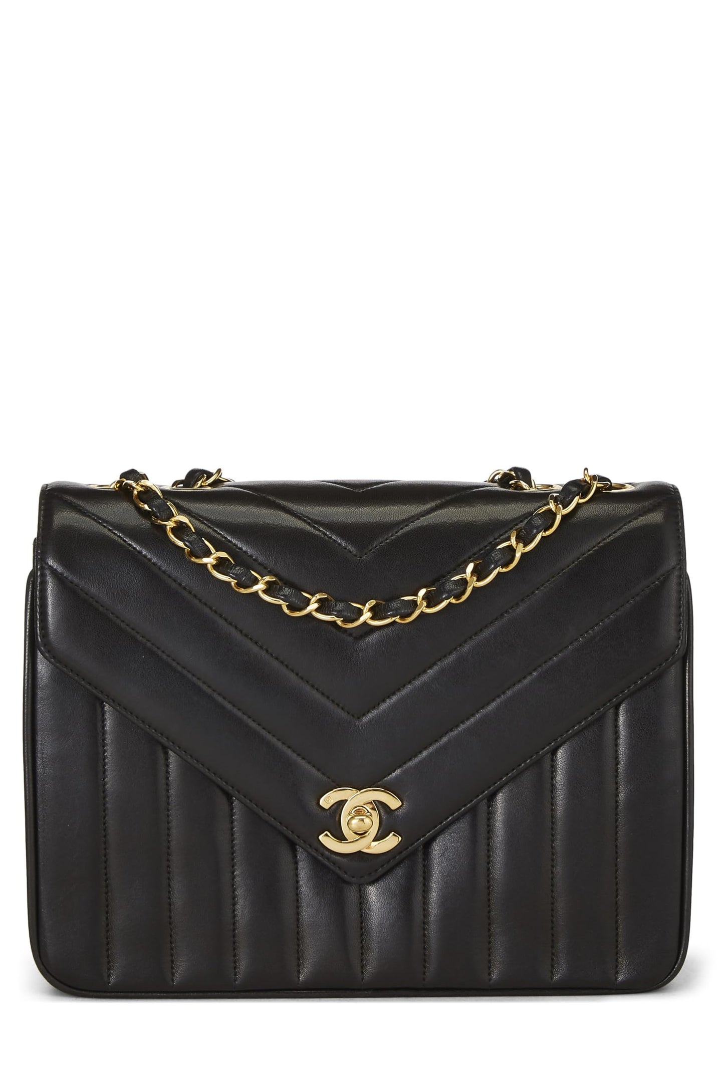 Chanel,  Black Chevron Lambskin Envelope Flap Small, Black