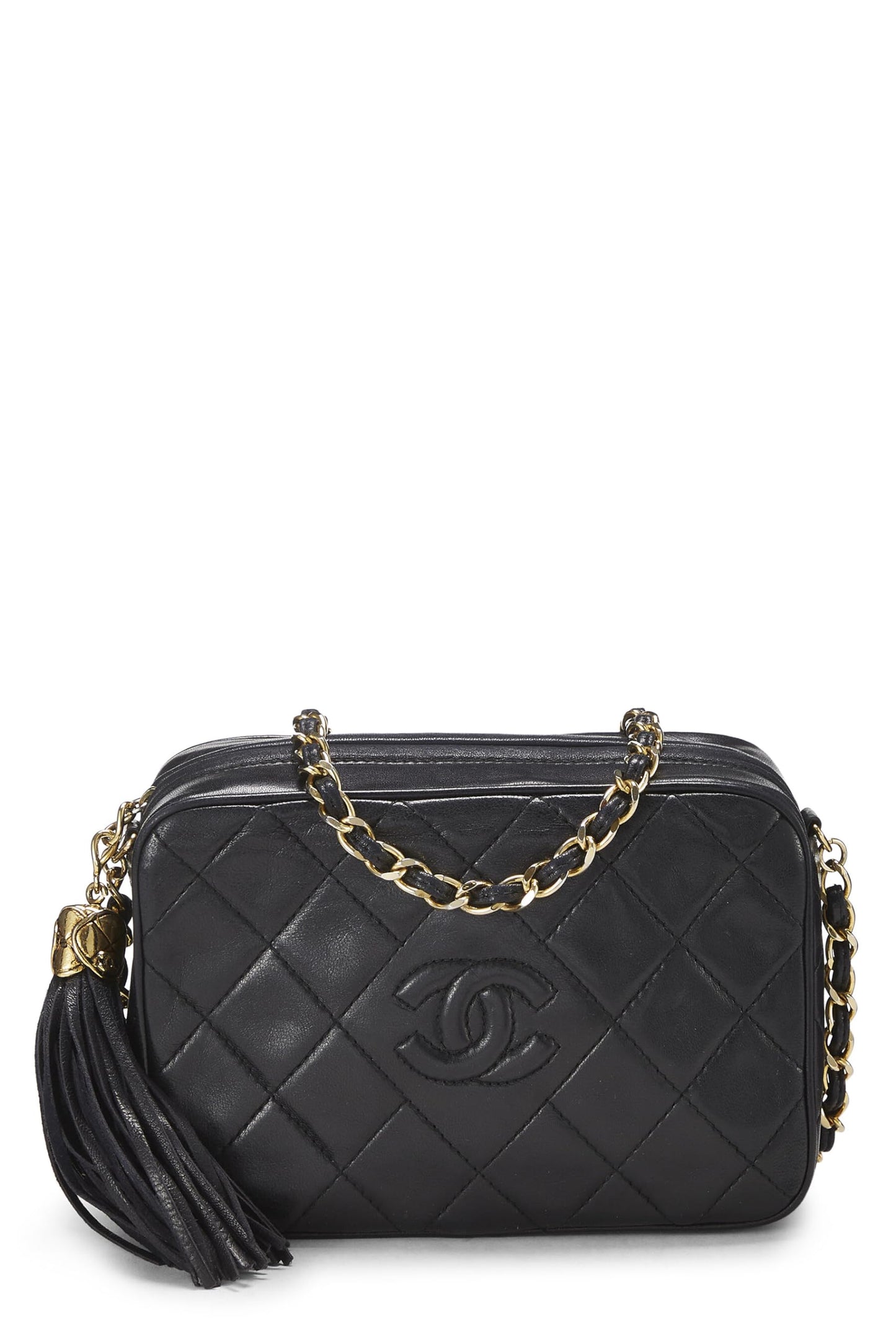 Chanel,  Black Lambskin Diamond CC Camera Bag Mini, Black