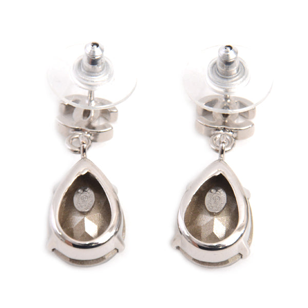 Chanel Brass Clear Stone Coco Mark Drop Earrings