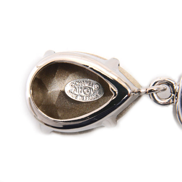Chanel Brass Clear Stone Coco Mark Drop Earrings
