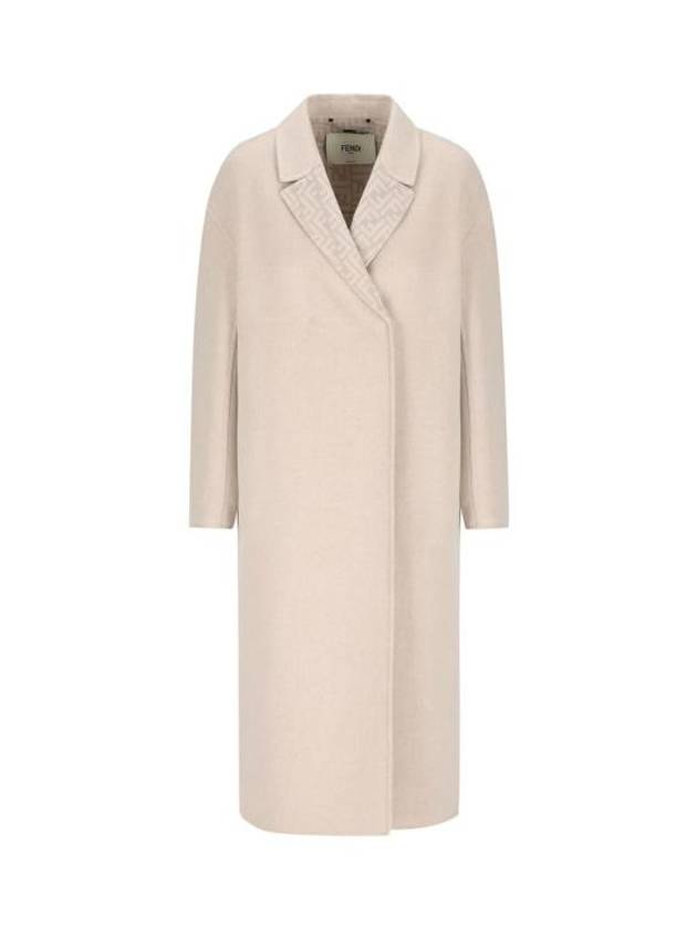 Luxury Fendi Patterned Lining Midi Single Coat Light Beige