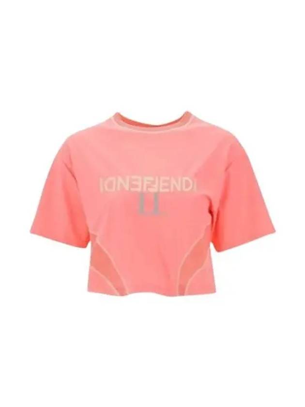 Luxury Fendi Logo Printed Cropped Short Sleeve T-Shirt Pink