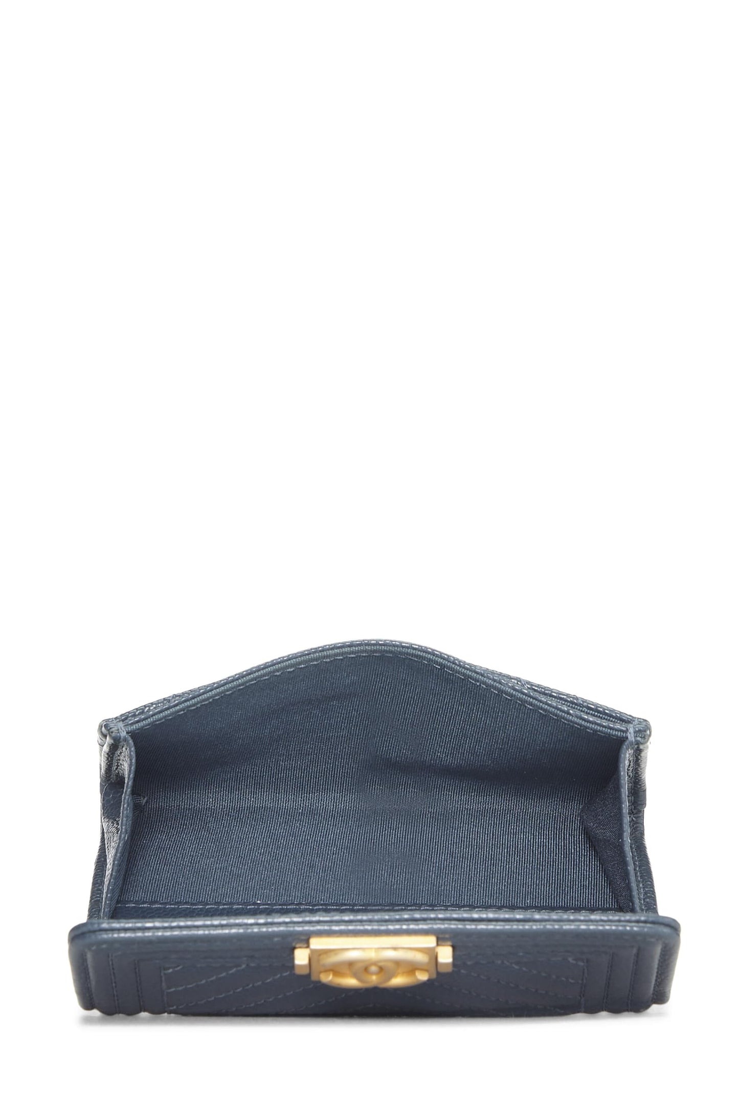 Chanel,  Blue Caviar Chevron Boy Coin Purse, Blue