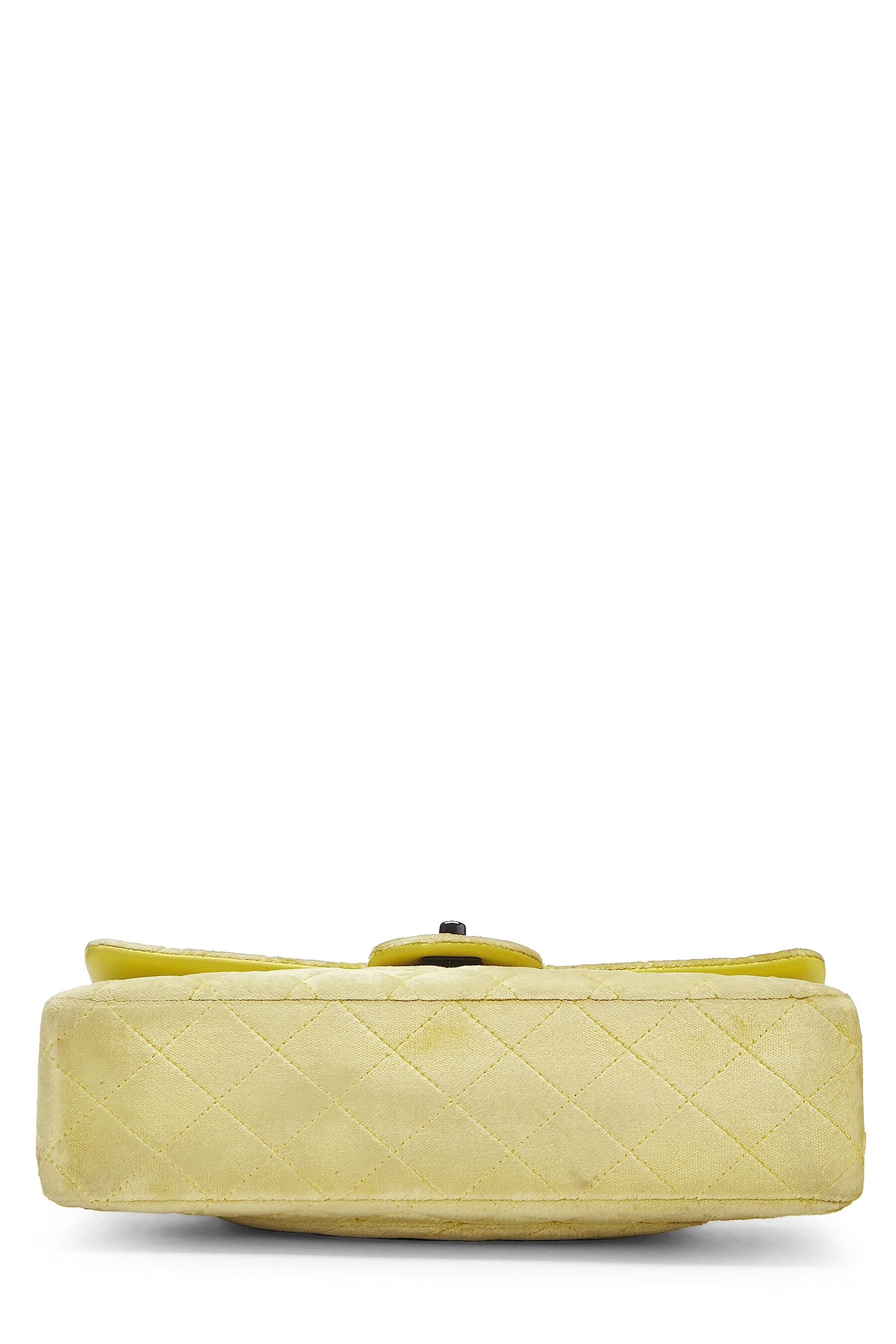 Chanel,  Yellow Quilted Velvet Classic Double Flap Small, Yellow