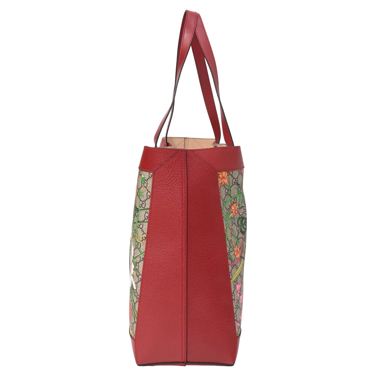 Gucci Medium Ophidia GG Floral Print Open Tote Bag in Red Coated Canvas