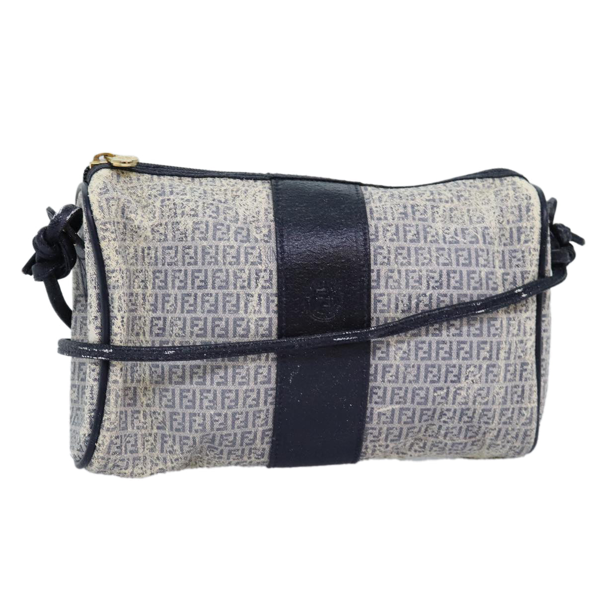 Luxury Fendi Zucchino Canvas Shoulder Bag Coated Canvas White Navy71558