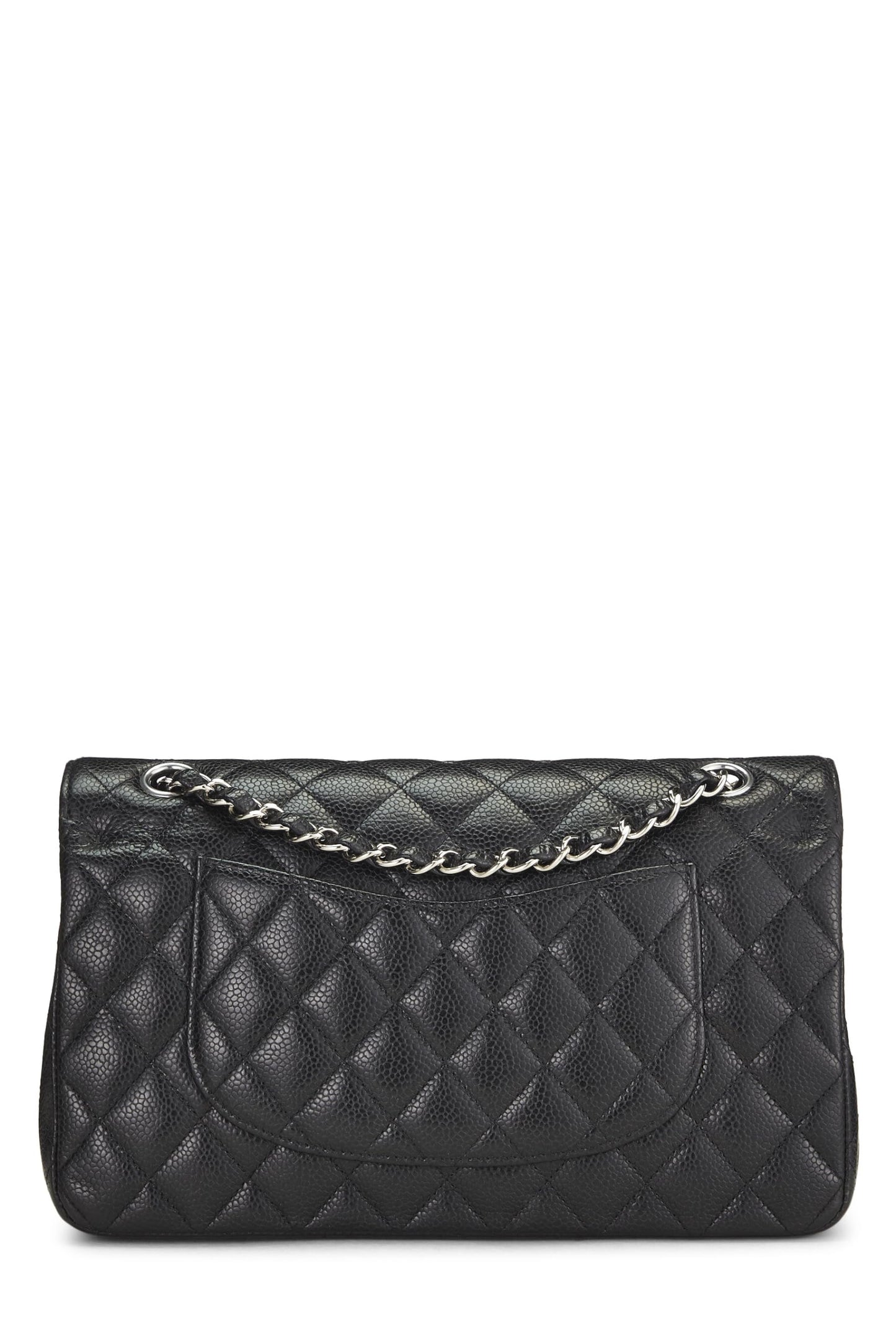 Chanel,  Black Quilted Caviar Classic Double Flap Medium, Black
