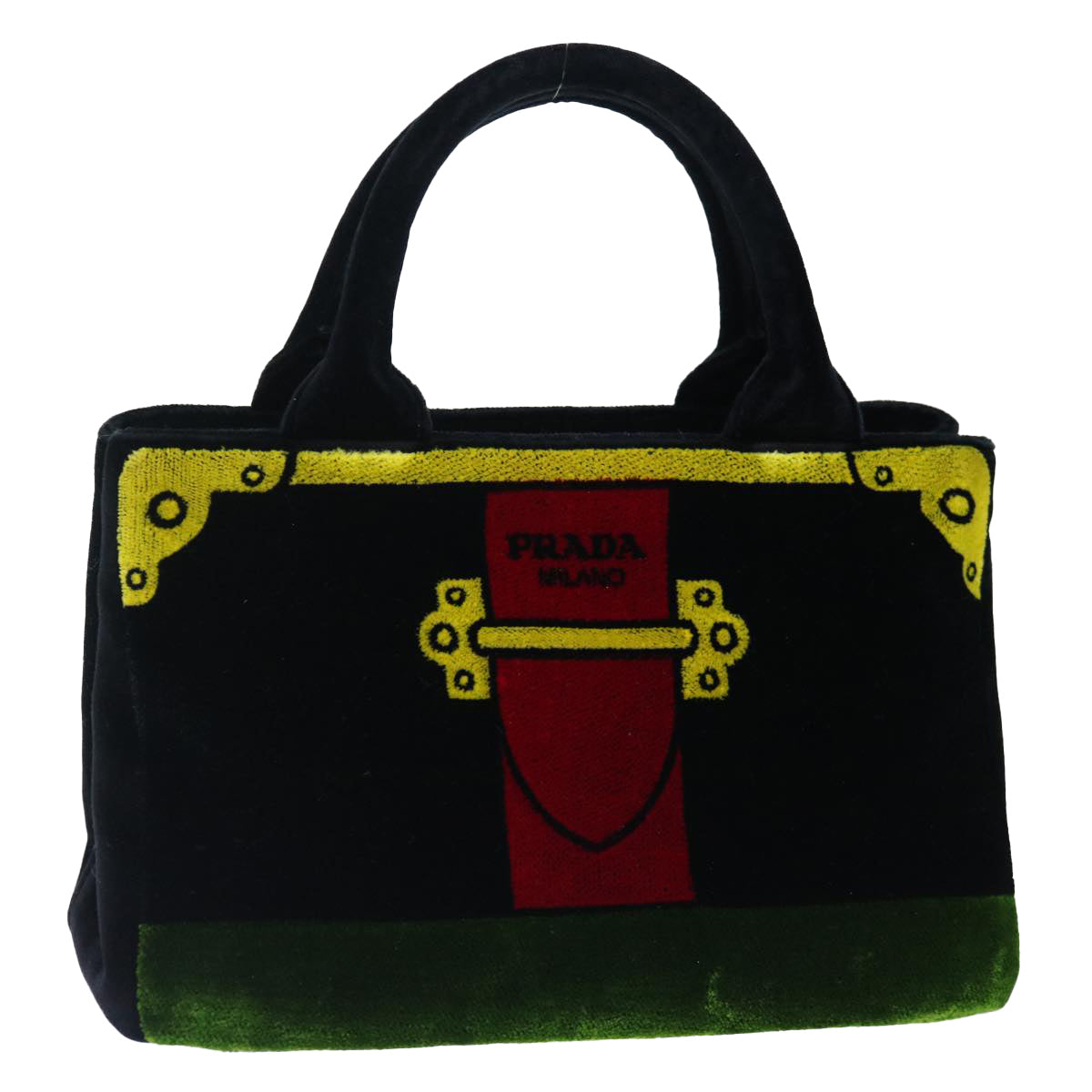 Luxury PradaHand Bag Velor Black Green Red 71639A