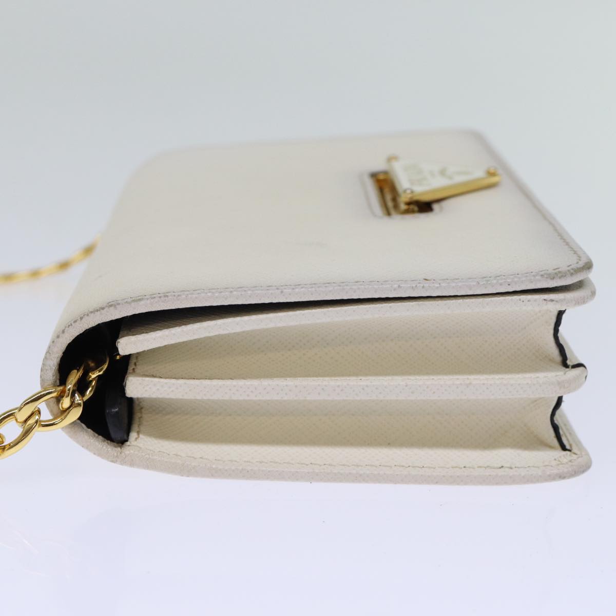 Luxury PradaChain Shoulder Bag Safiano leather White 71652A