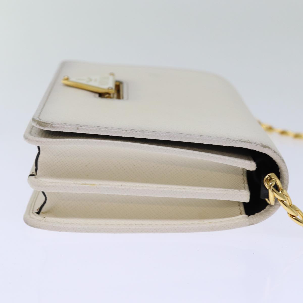 Luxury PradaChain Shoulder Bag Safiano leather White 71652A