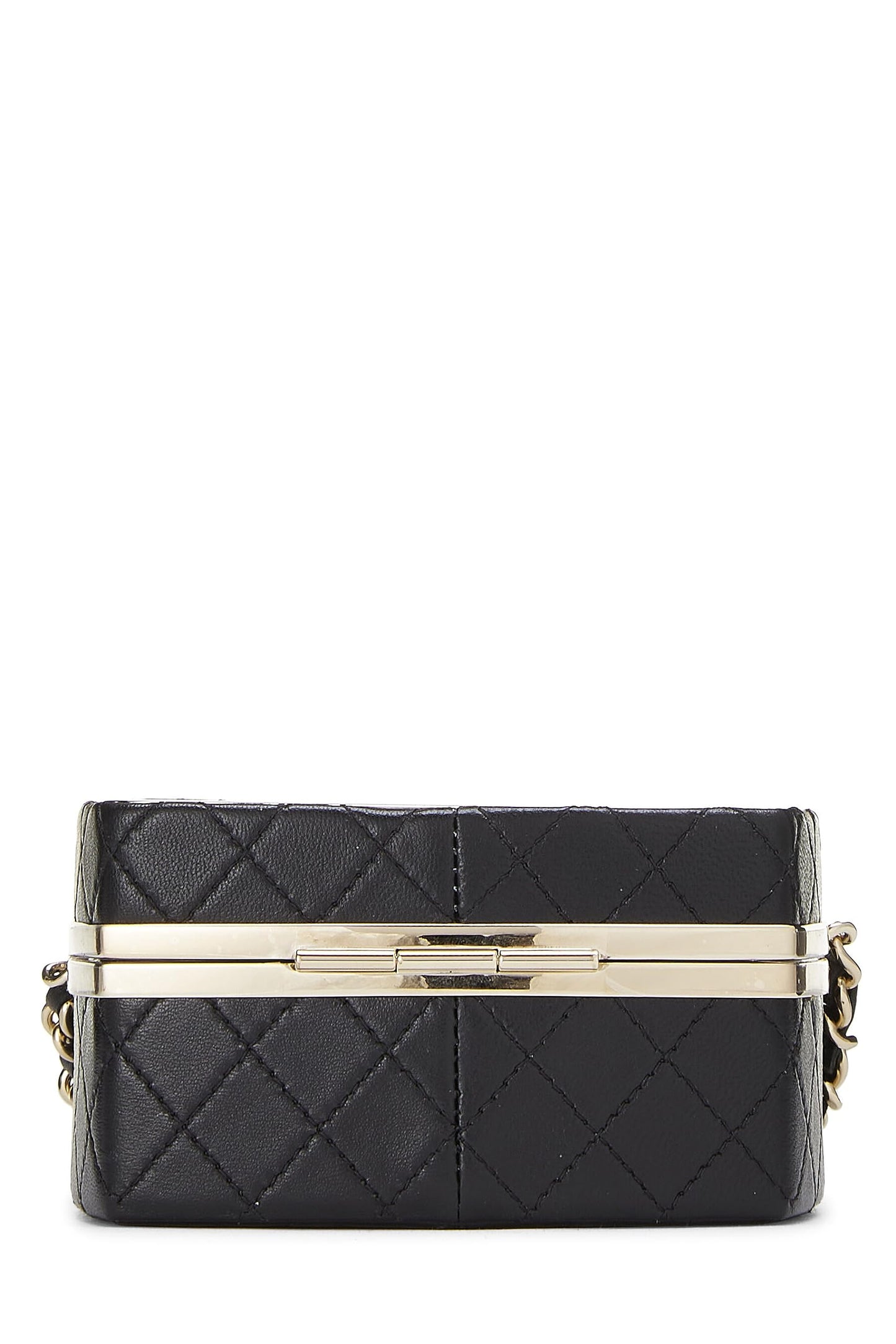 Chanel,  Black Lambskin Powder Clutch On Chain, Black