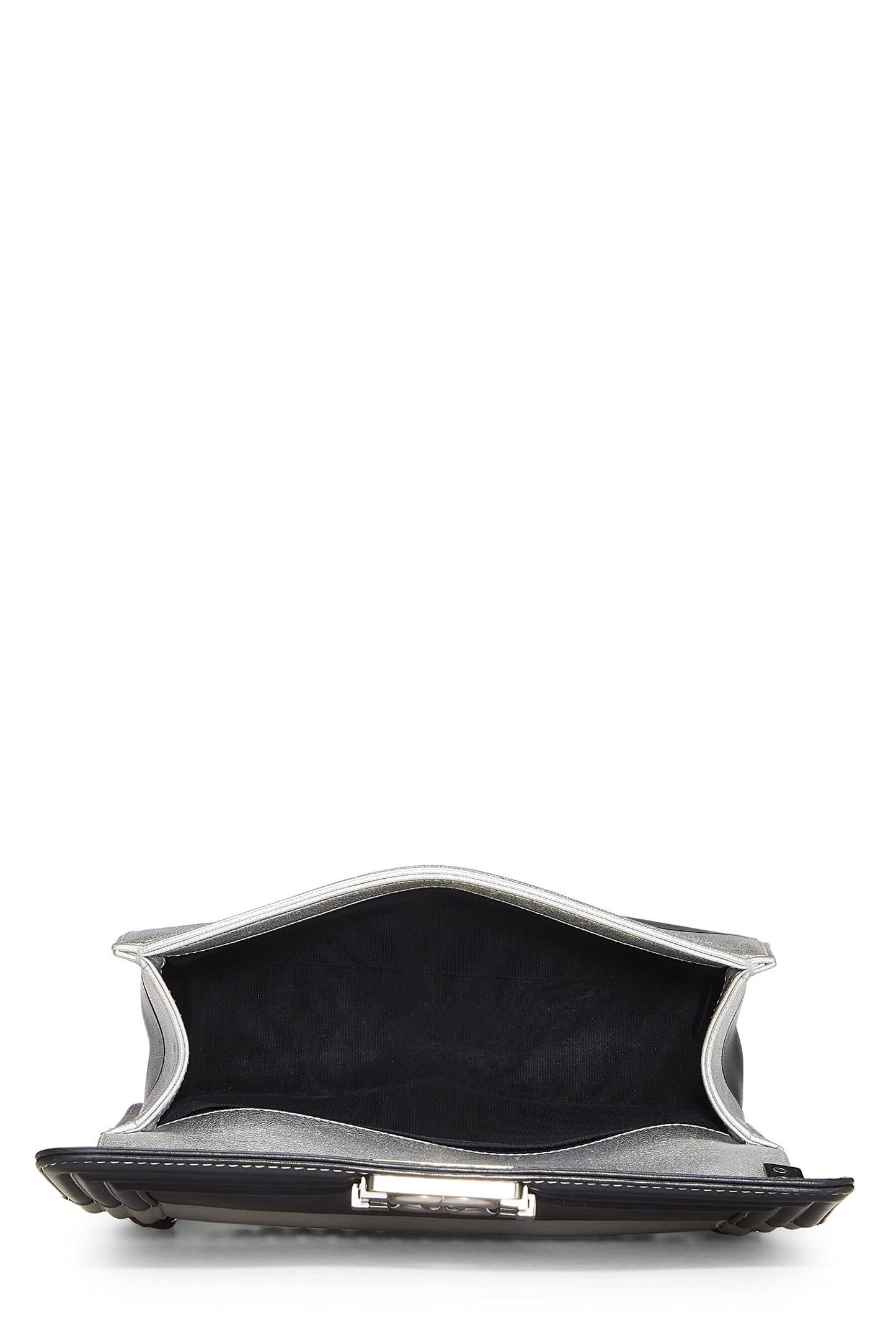 Chanel,  Black & Metallic Silver Bi-Color Calfskin Boy Bag Medium, Multi