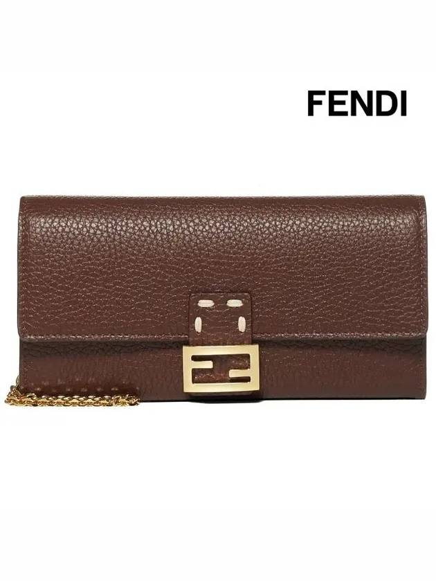 Luxury Fendi Baguette Chain Long Wallet Brown