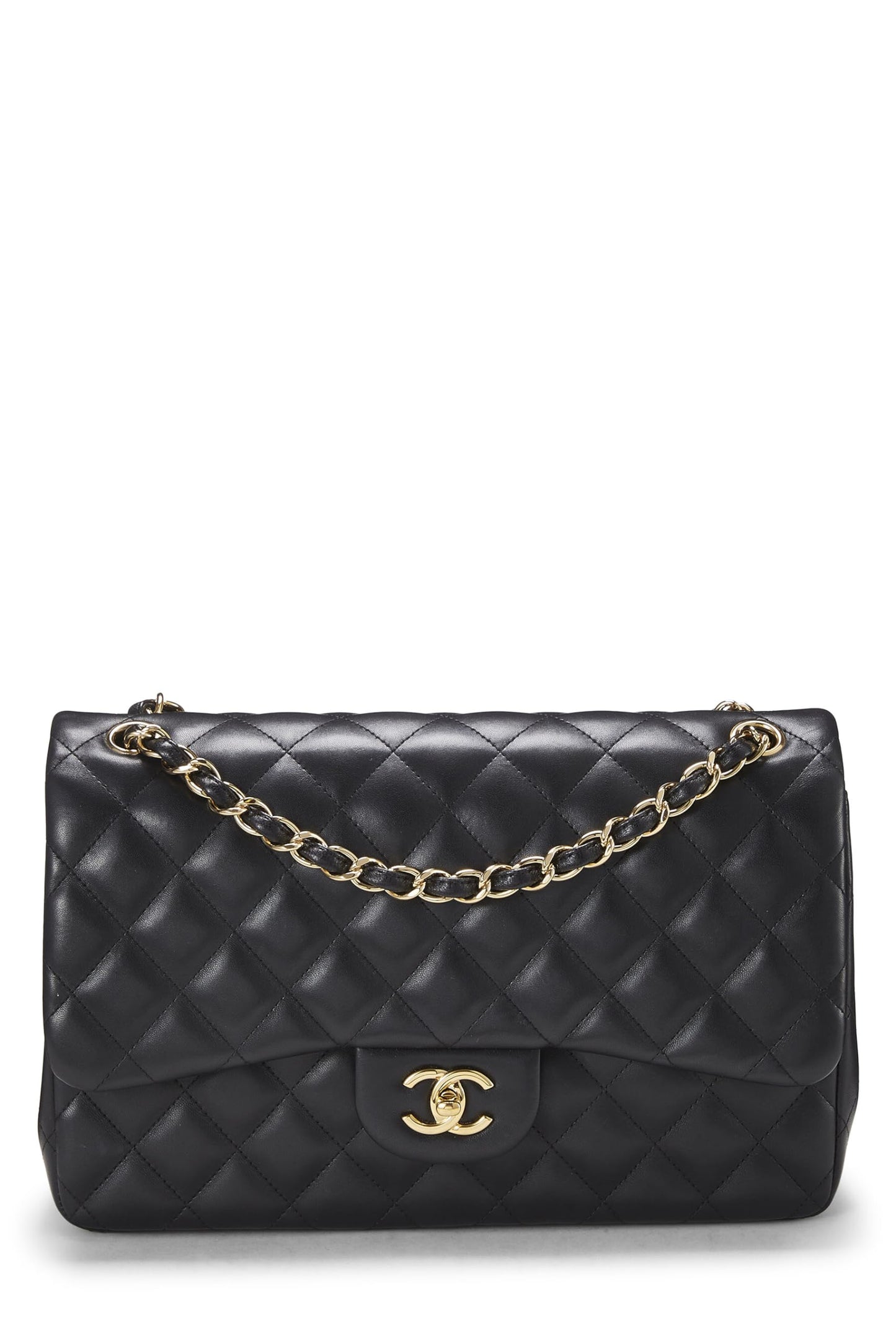 Chanel,  Black Quilted Lambskin New Classic Double Flap Jumbo, Black