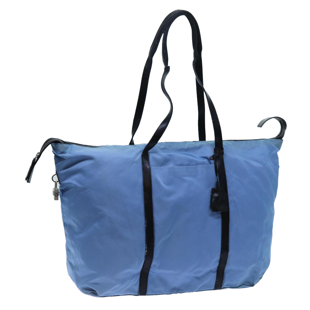 Luxury PradaBoston Bag Nylon Light Blue Black 71856