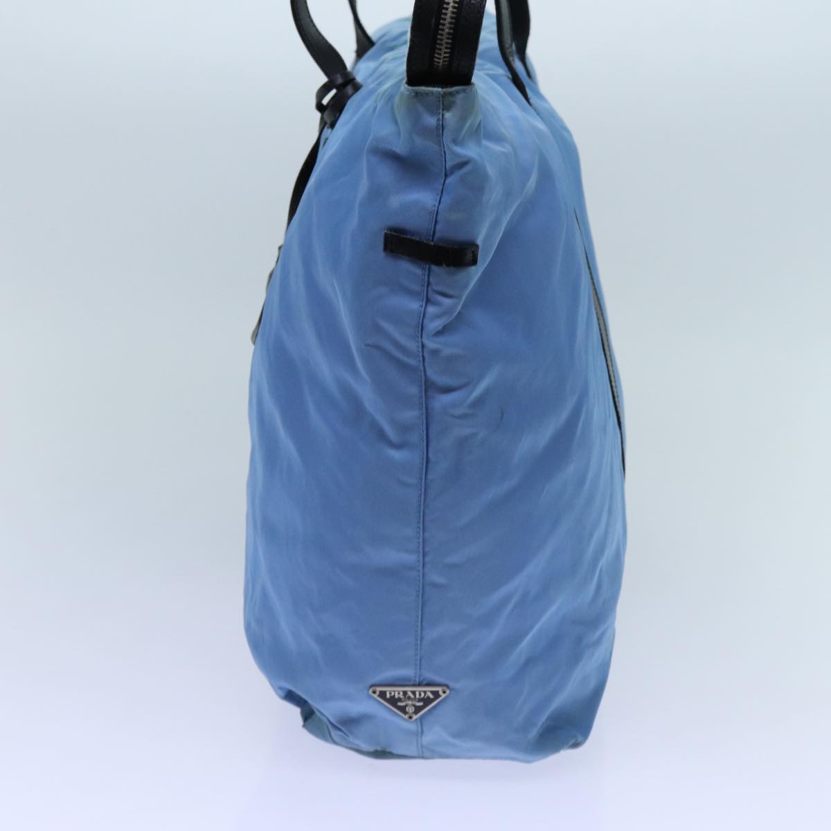 Luxury PradaBoston Bag Nylon Light Blue Black 71856
