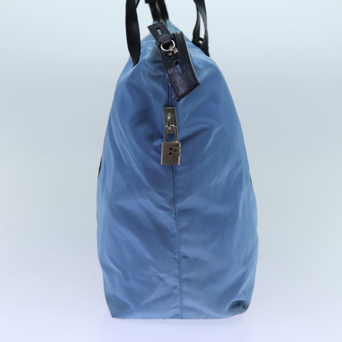 Luxury PradaBoston Bag Nylon Light Blue Black 71856