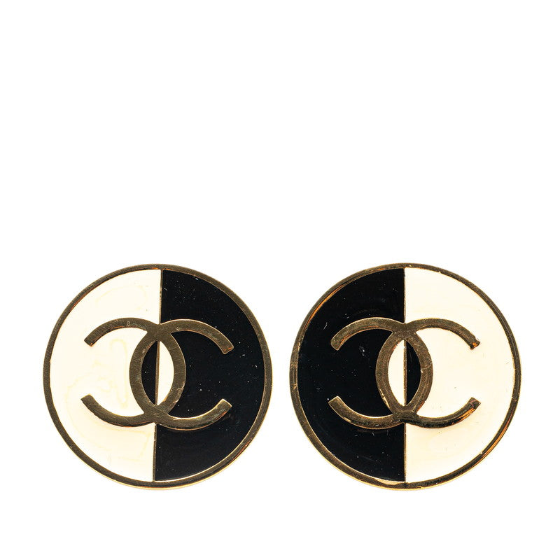 Chanel Coco Mark Earrings Gold White Black