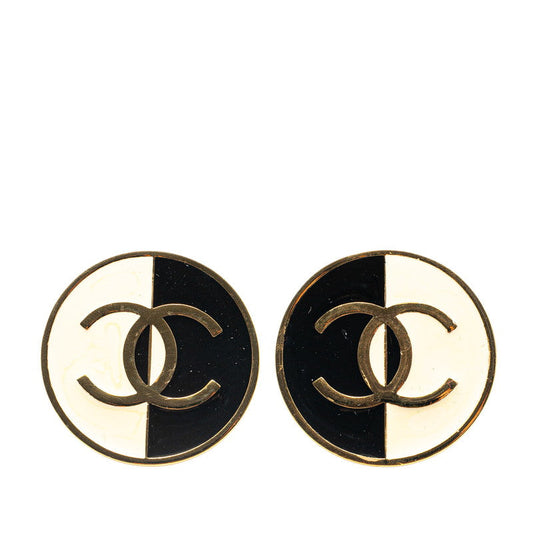 Chanel Coco Mark Earrings Gold White Black