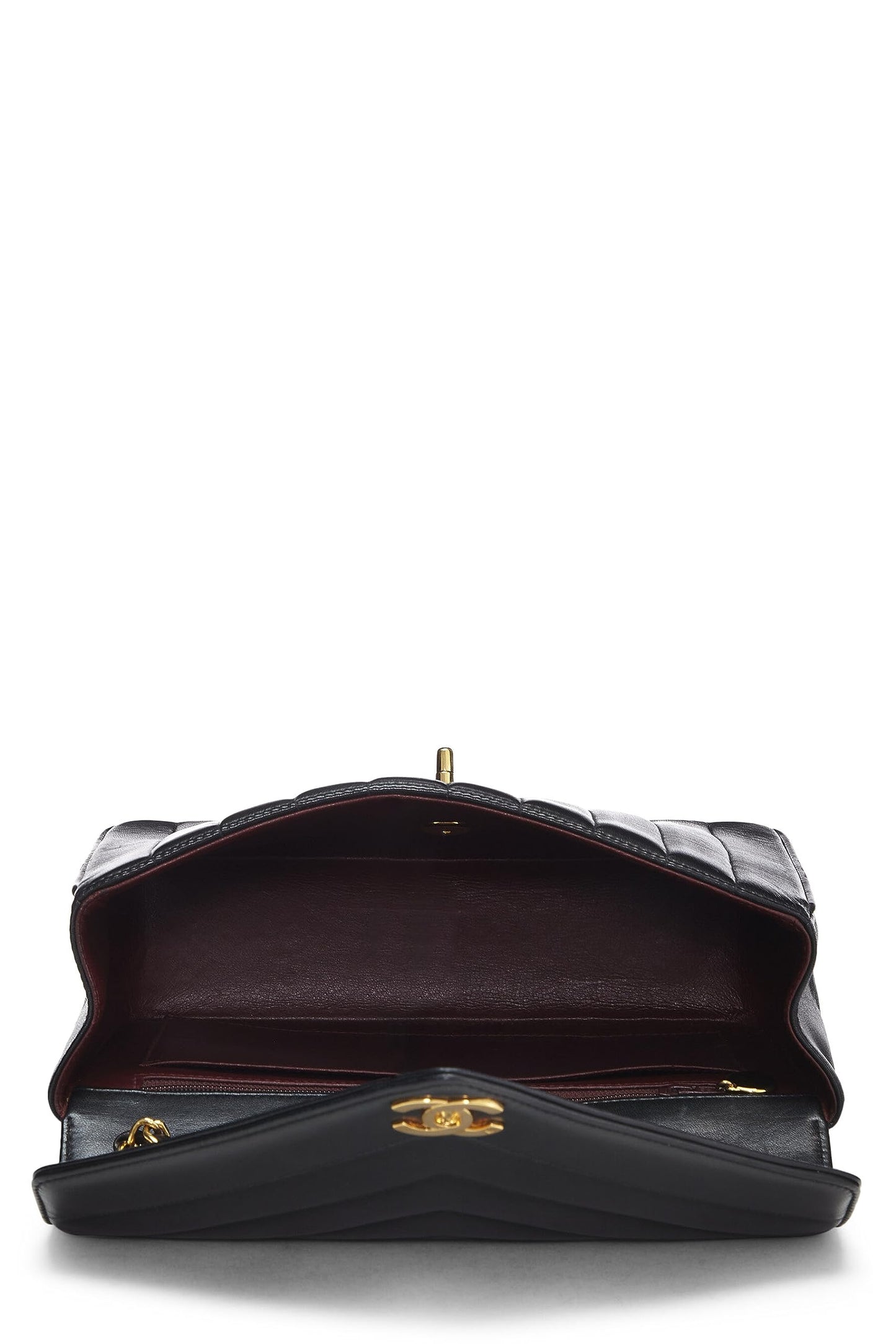 Chanel,  Black Chevron Lambskin Envelope Flap Small, Black