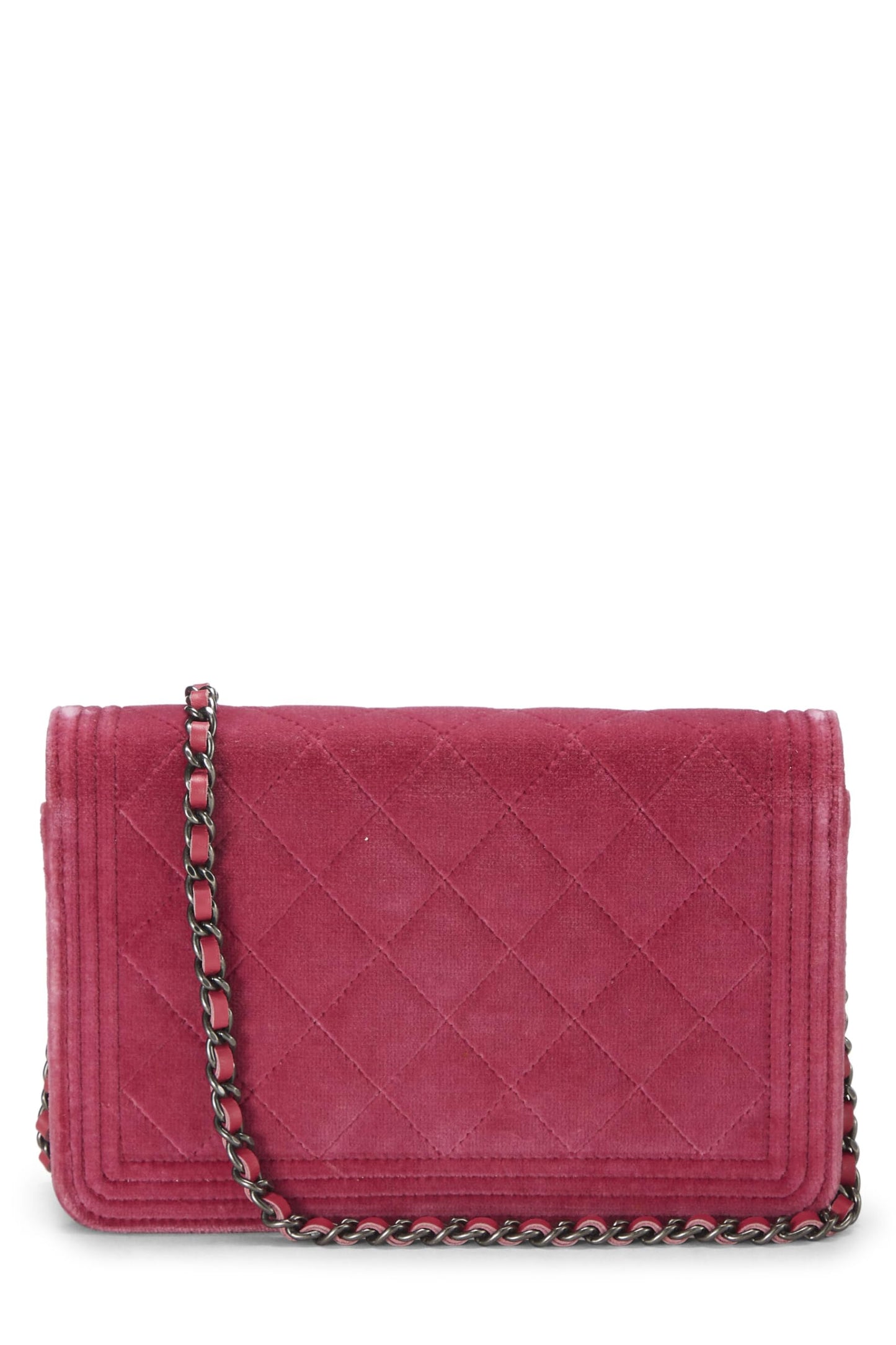 Chanel,  Pink Quilted Velvet Boy Wallet on Chain (WOC), Pink