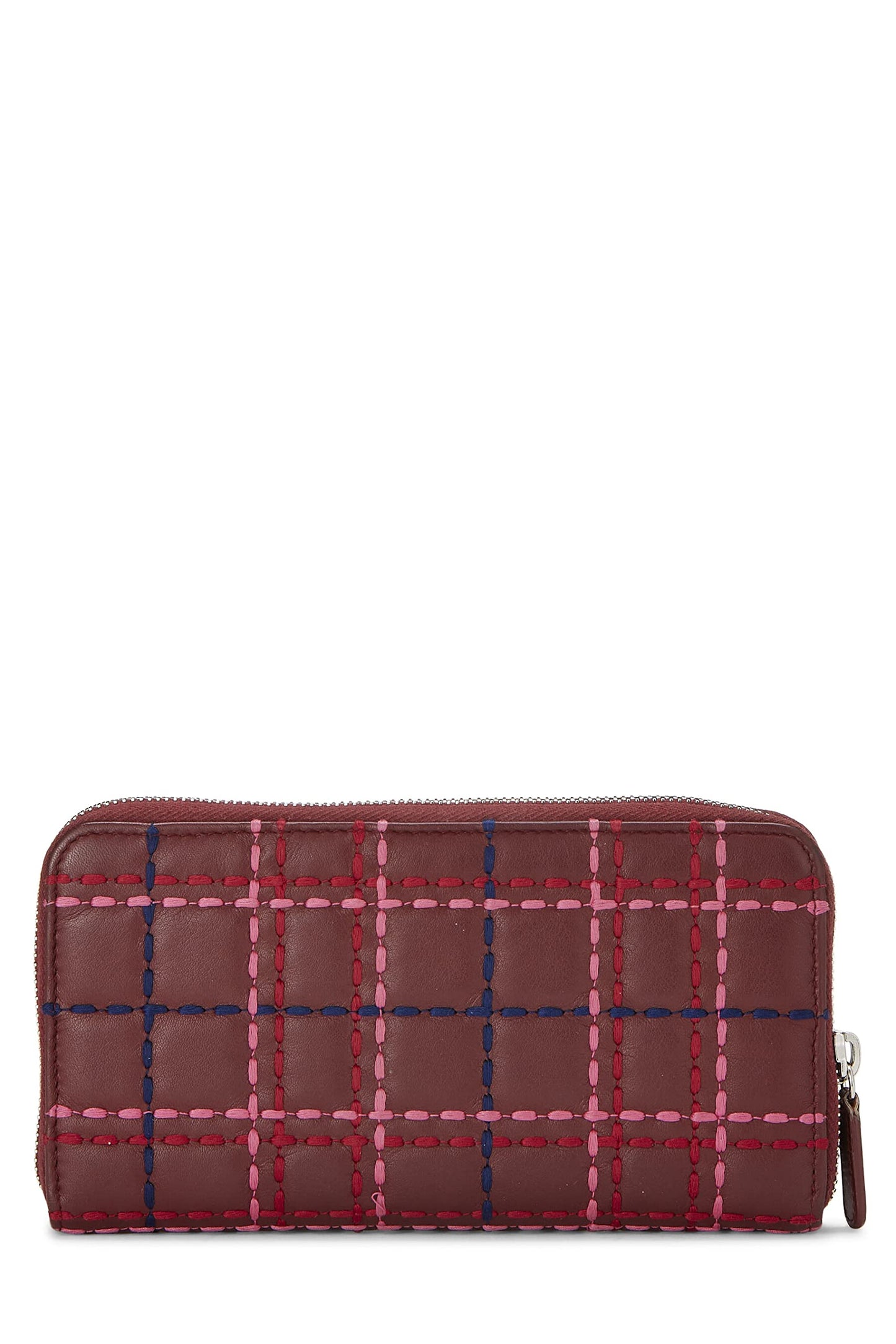 Chanel,  Burgundy Lambskin Stitched Zip-Around Wallet, Burgundy