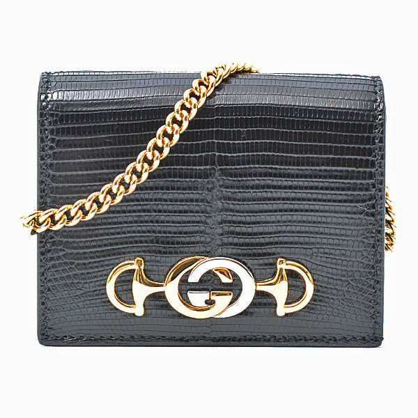 Luxury Gucci Trending 2025 Zumi Leather Chain Wallet Black