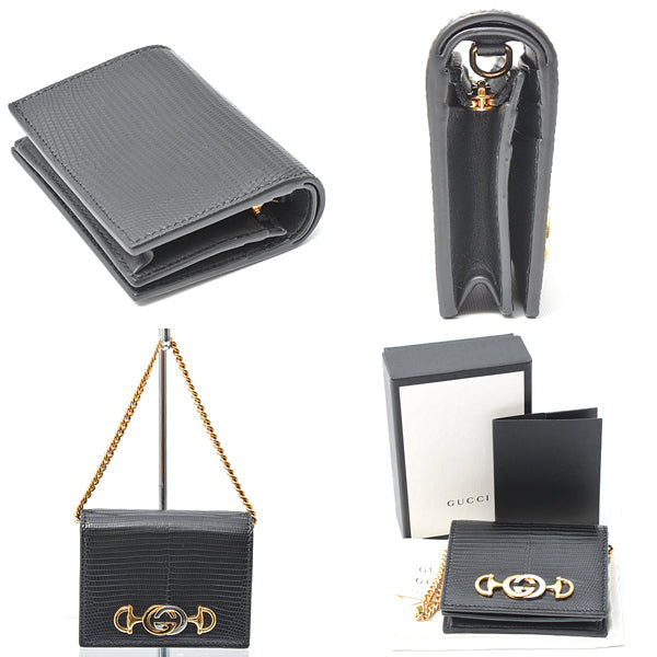 Luxury Gucci Trending 2025 Zumi Leather Chain Wallet Black