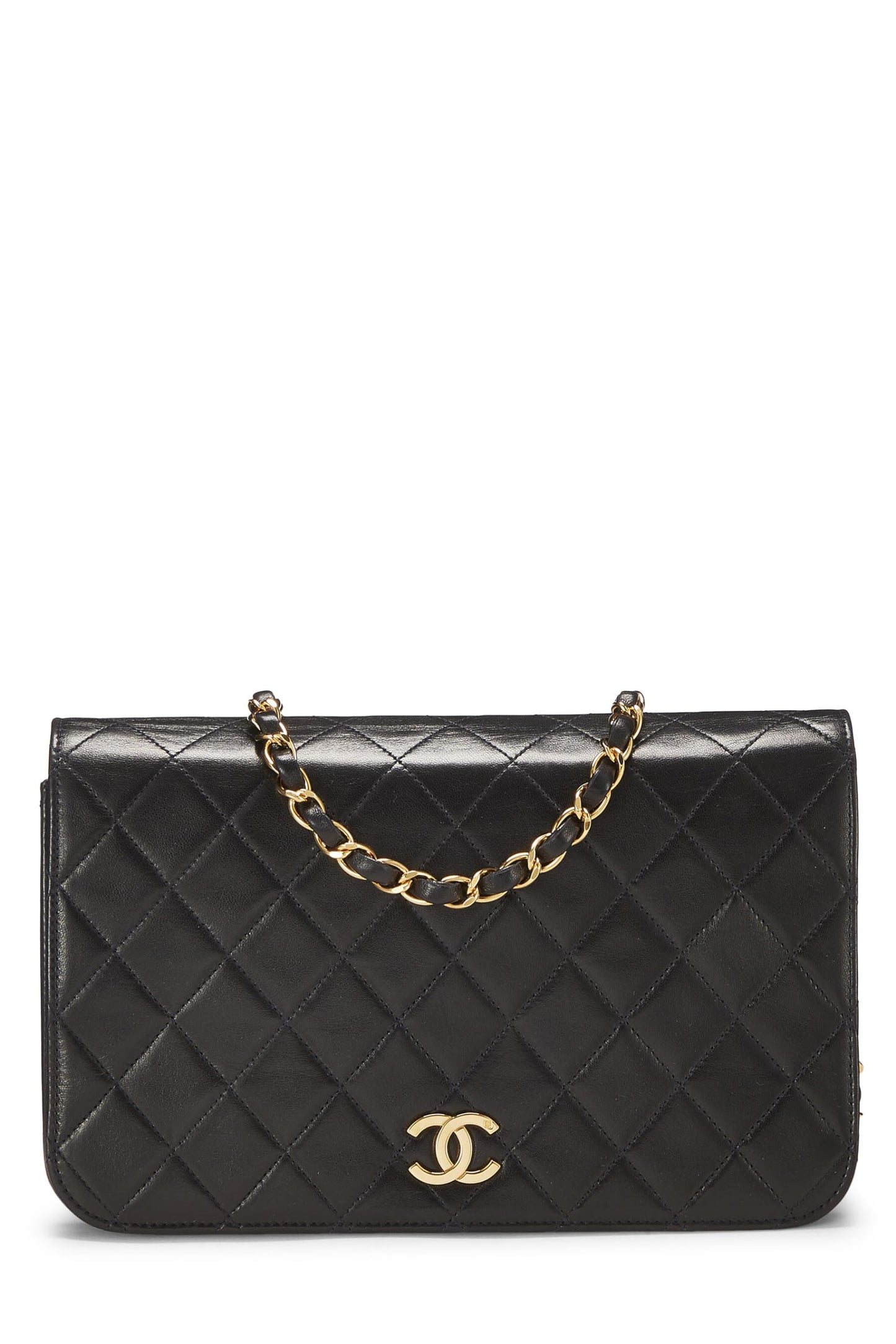 Chanel,  Black Quilted Lambskin Snap Full Flap Small, Black