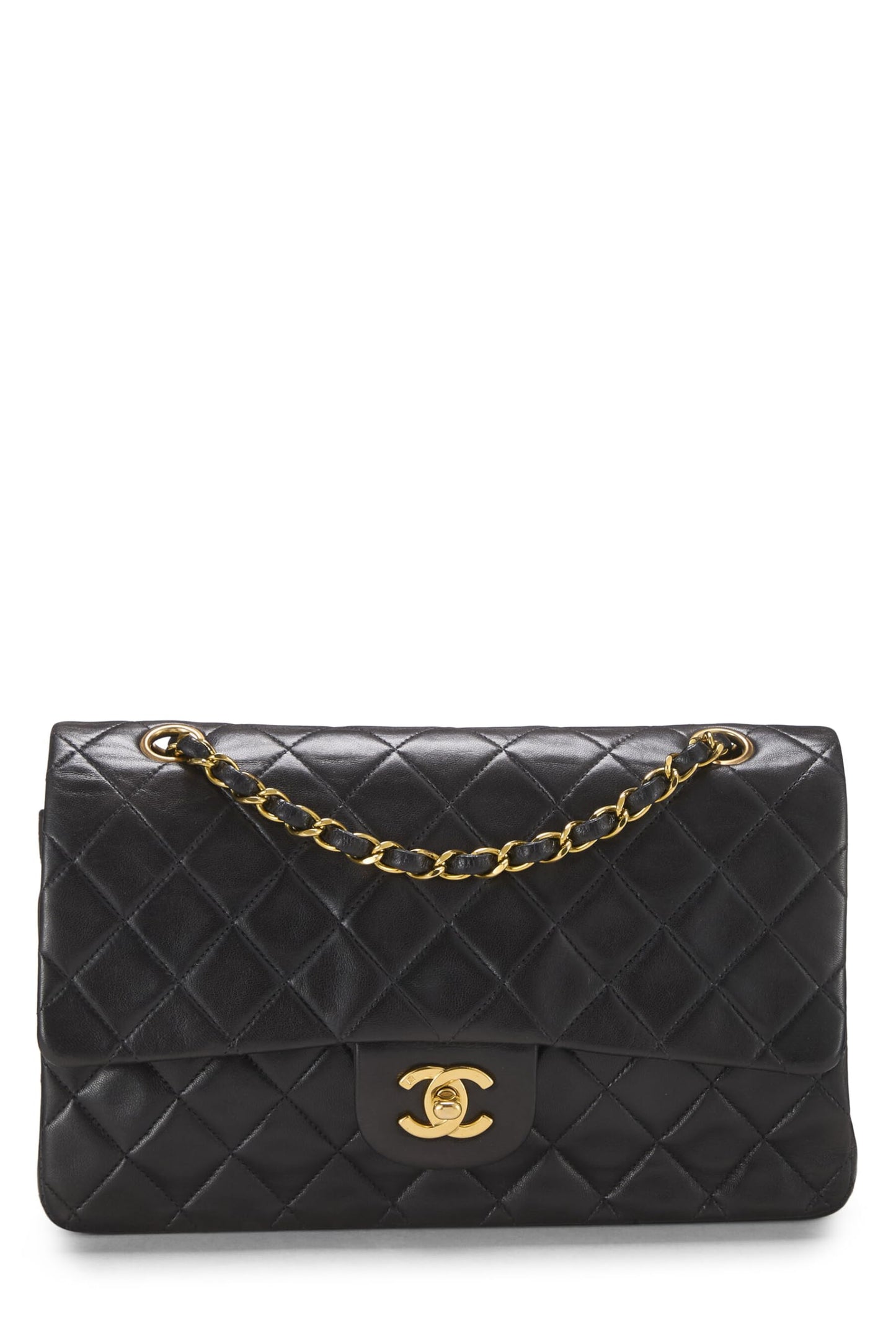 Chanel,  Black Quilted Lambskin Classic Double Flap Medium, Black