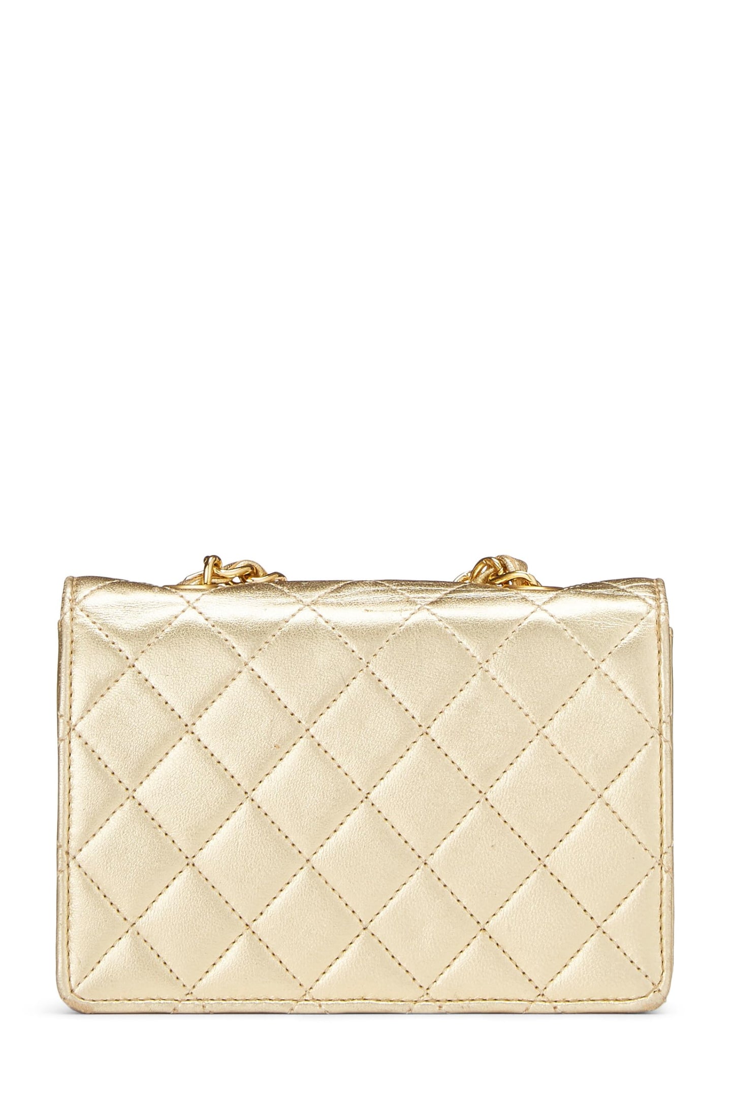 Chanel,  Metallic Gold Quilted Lambskin Half Flap Micro, Gold