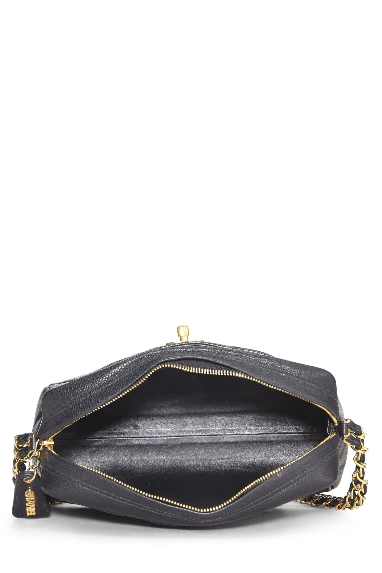 Chanel,  Black Quilted Caviar Pocket Camera Bag Medium, Black