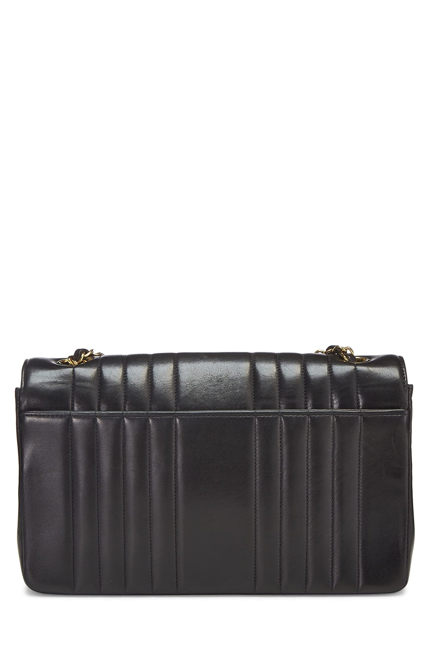 Chanel,  Black Vertical Lambskin Half Flap Medium, Black