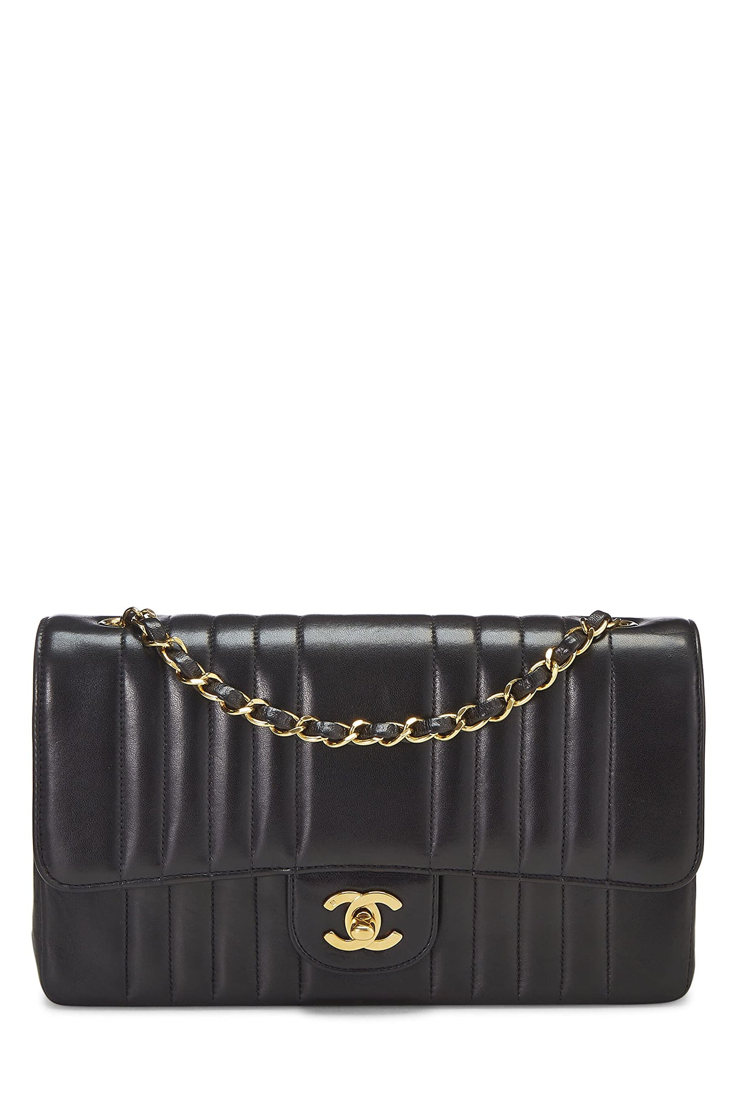 Chanel,  Black Vertical Lambskin Half Flap Medium, Black