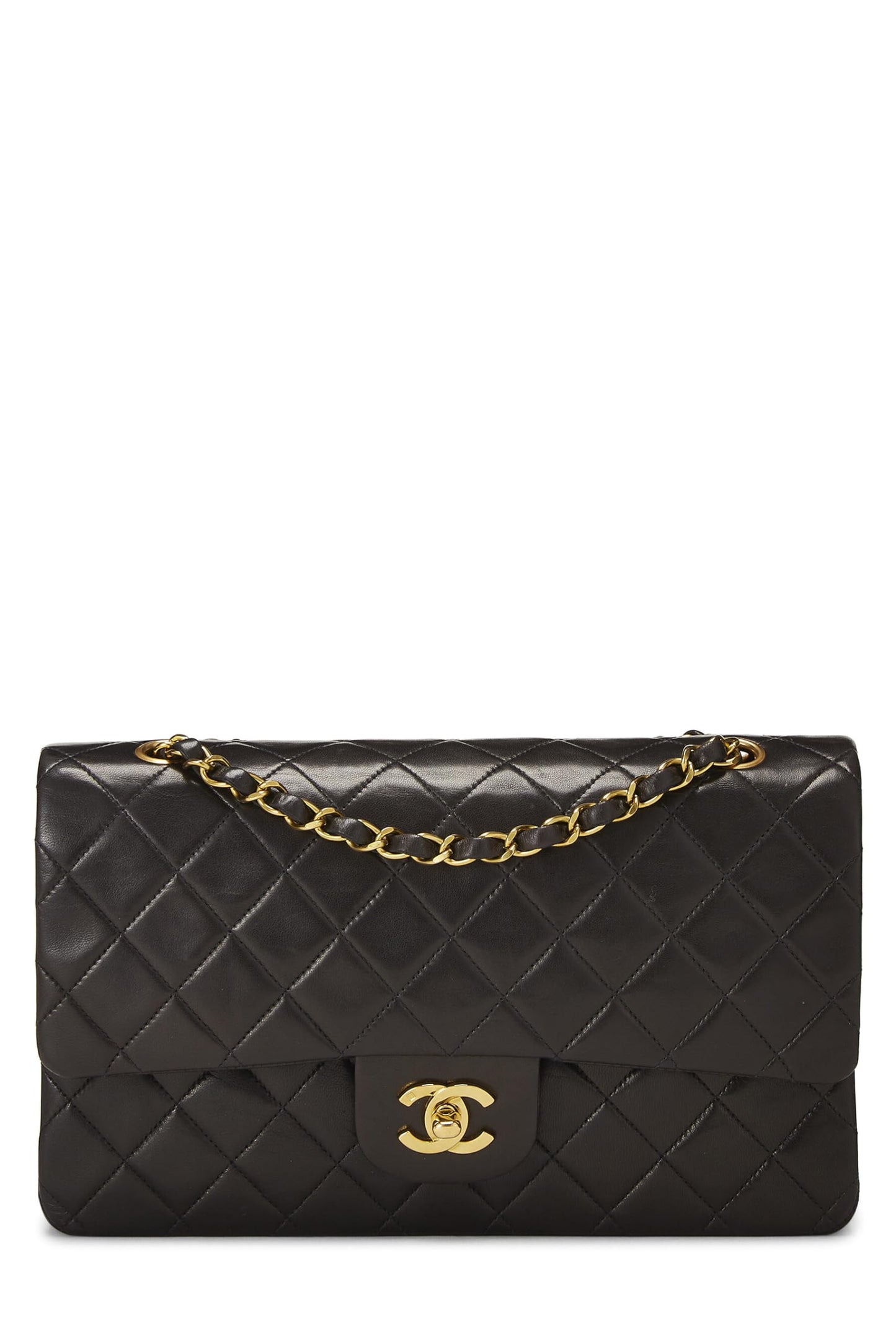 Chanel,  Black Quilted Lambskin Classic Double Flap Medium, Black