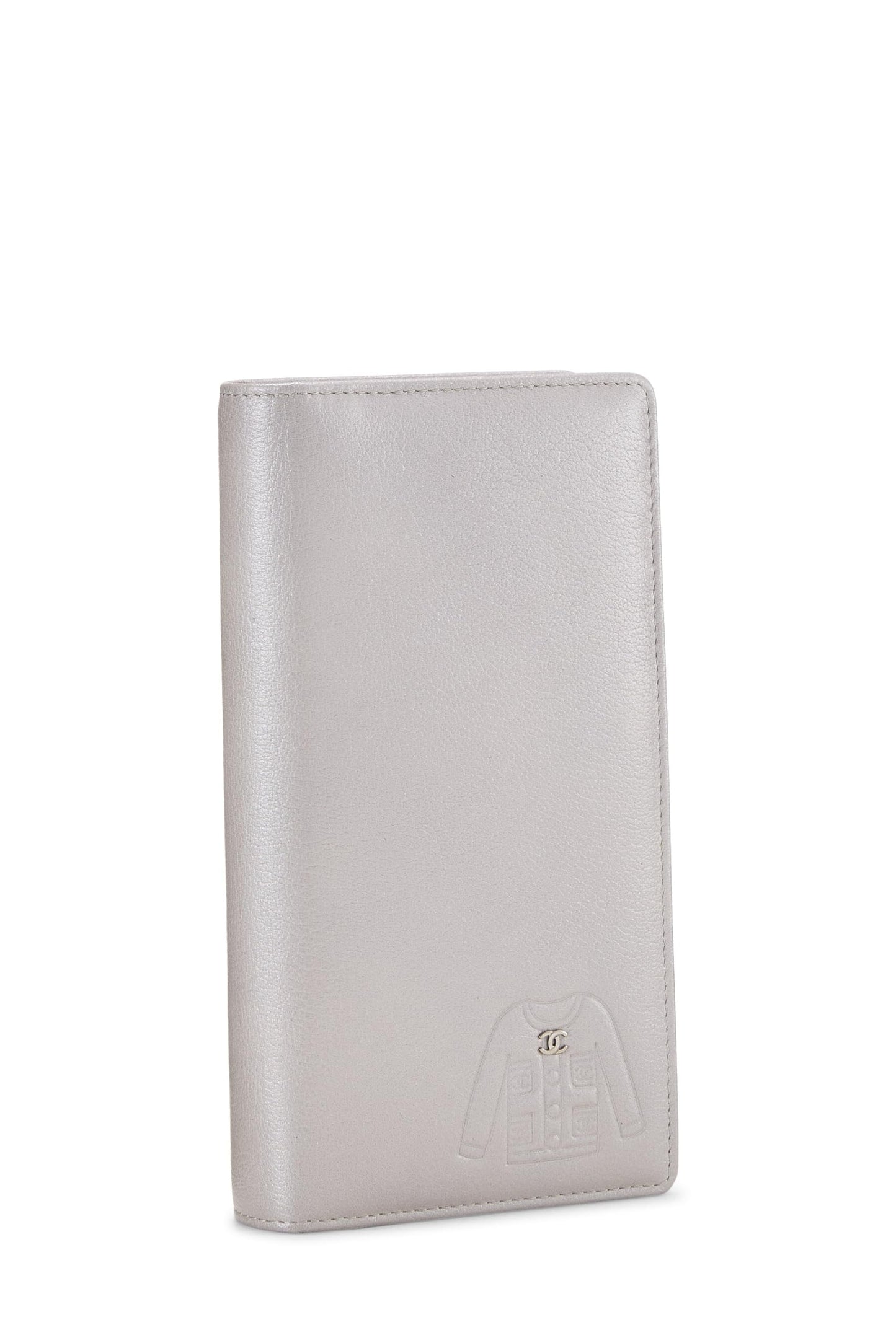 Chanel,  Silver Calfskin Long Wallet, Silver